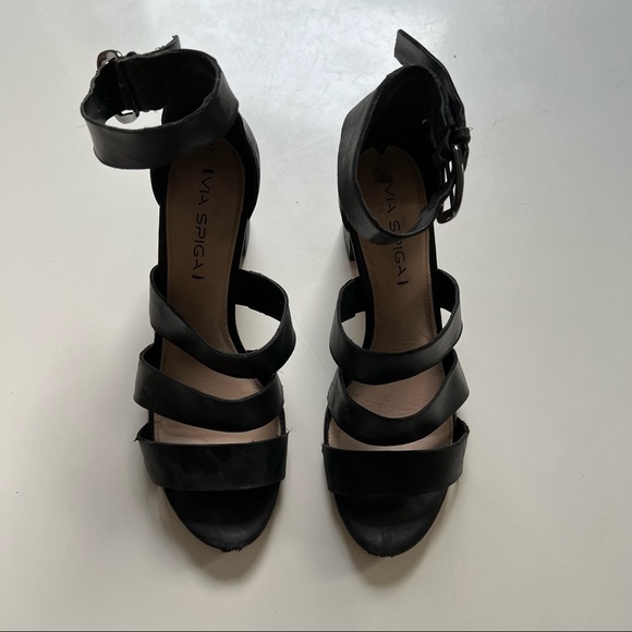 Via Spiga Black Leather Strap Ankle Strap Sandal Heels - Picture 4 of 7